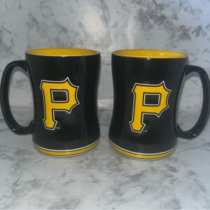 Lot 2 MLB Pittsburgh Pirates Coffee Mug Relief Sculpted Team Color Logo 14 oz